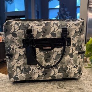 Black and Gray Floral Rolling Travel Bag